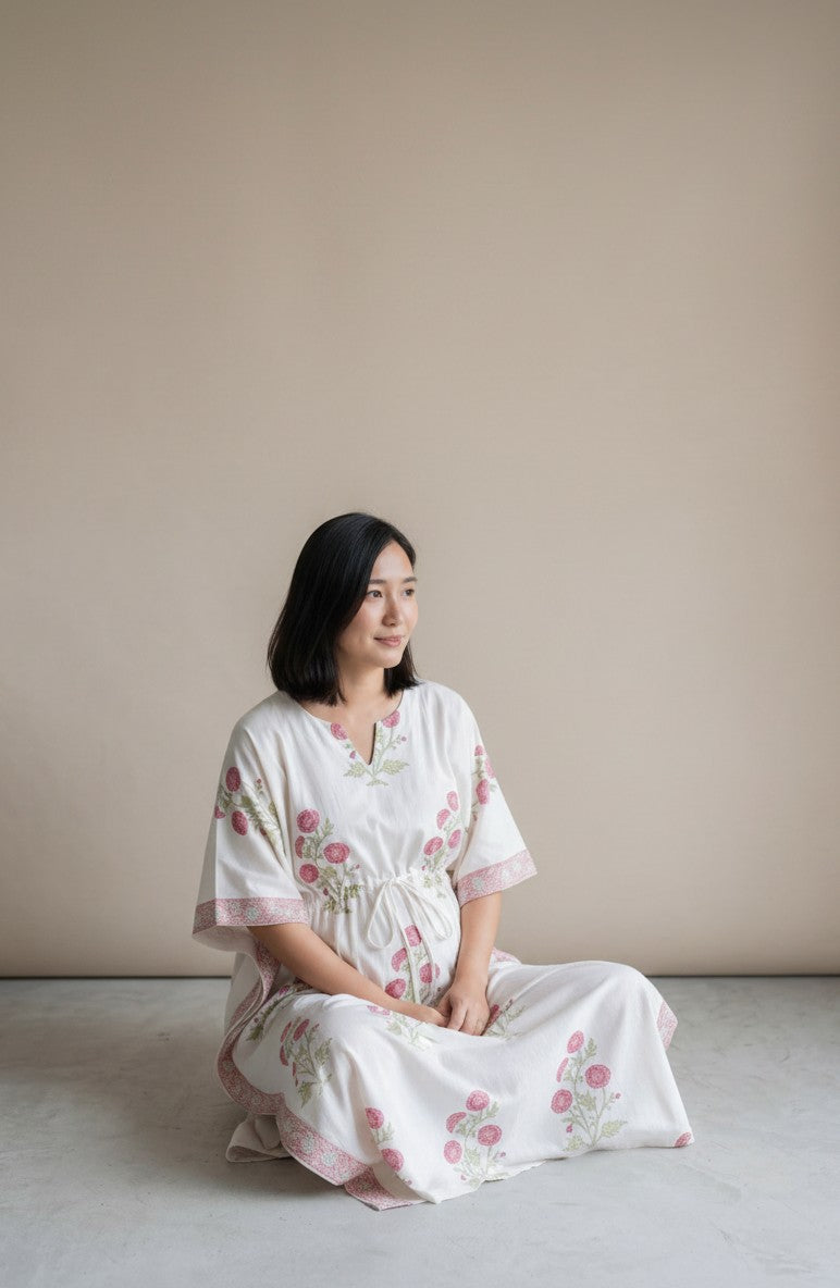 Vraja Chandrika Handblock Maternity/Nursing Kaftan
