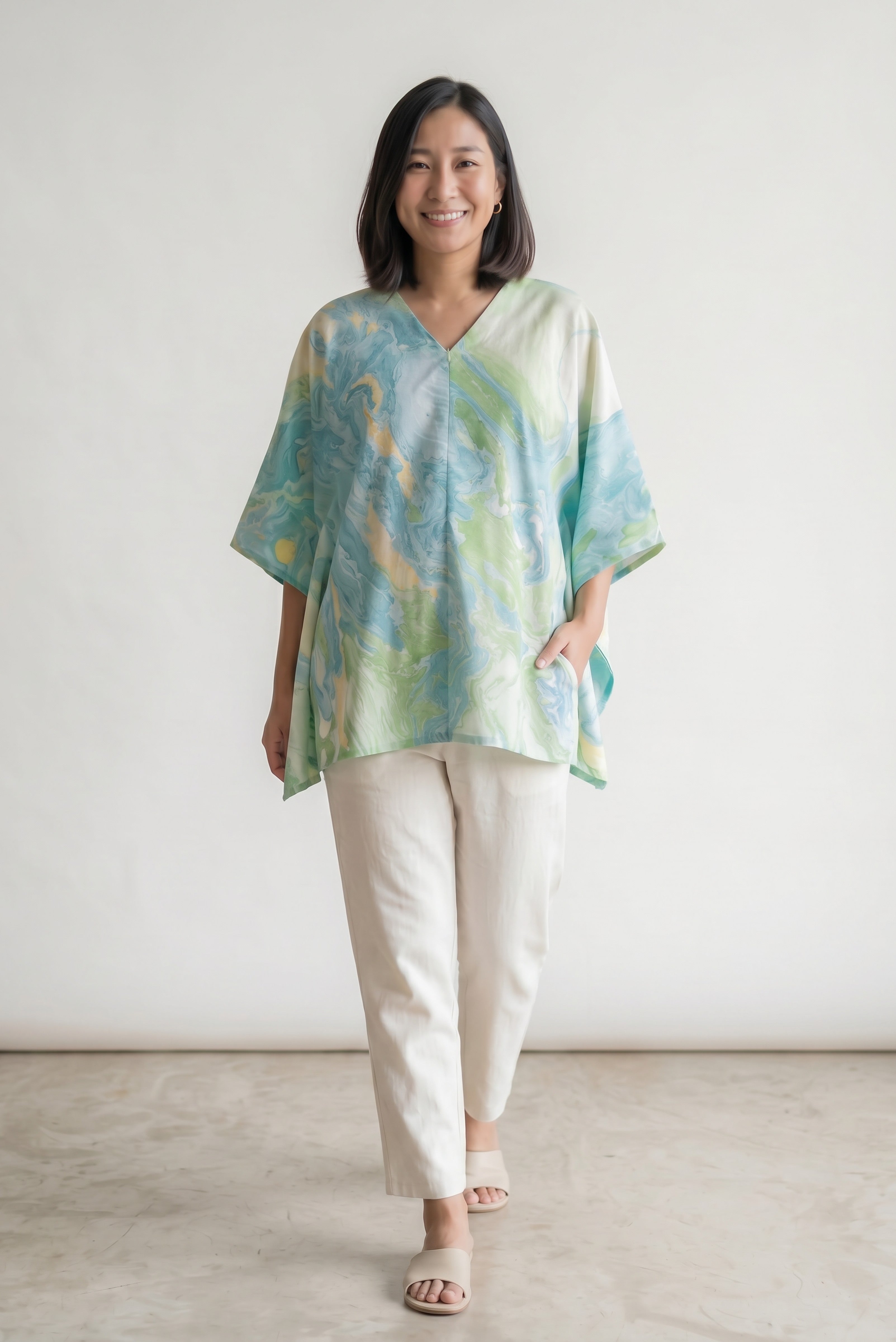 Ruci Marble Print Cotton Nursing Top with Zip