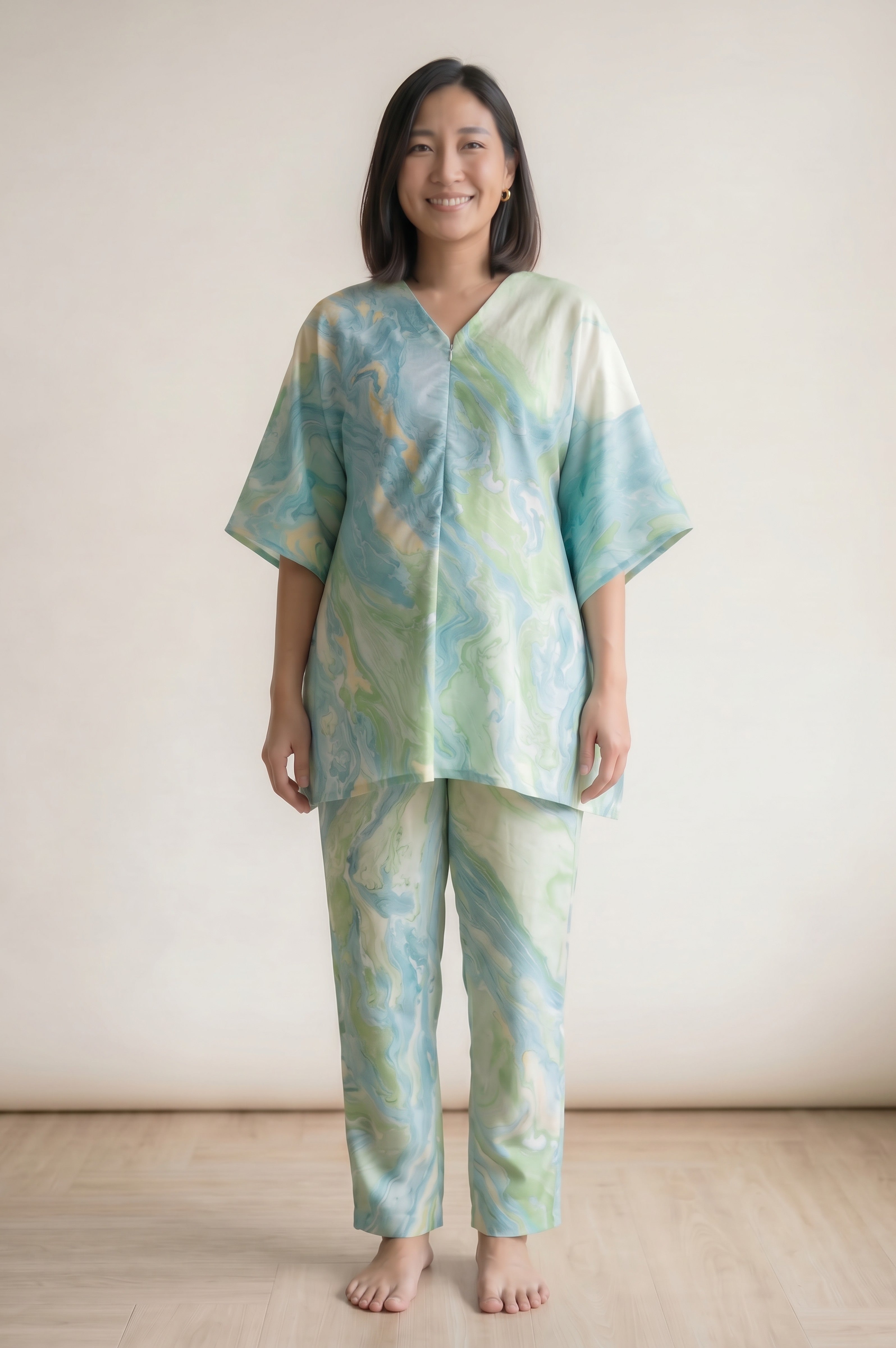 Ruci Marble Print Cotton Nursing Loungewear Set