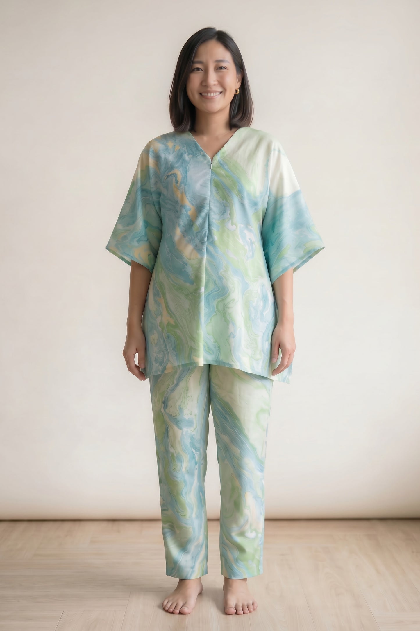 Ruci Marble Print Cotton Nursing Loungewear Set