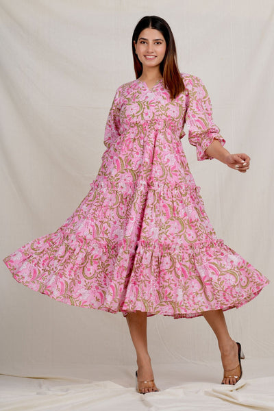 Light Pink Floral Printed Cotton Maternity Dress