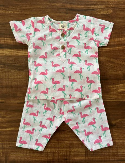 Flamingo Handblock Cotton Pyjama Set