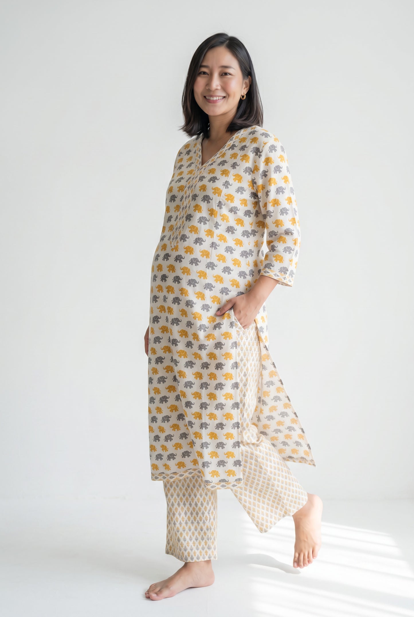 Gaja-vesh Twin Zip Nursing Kurta - Pant Set