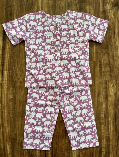 Purple Elephant Cotton Kids Loungewear Set