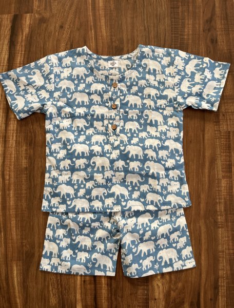 Blue Elephant Cotton Kids Loungewear Set