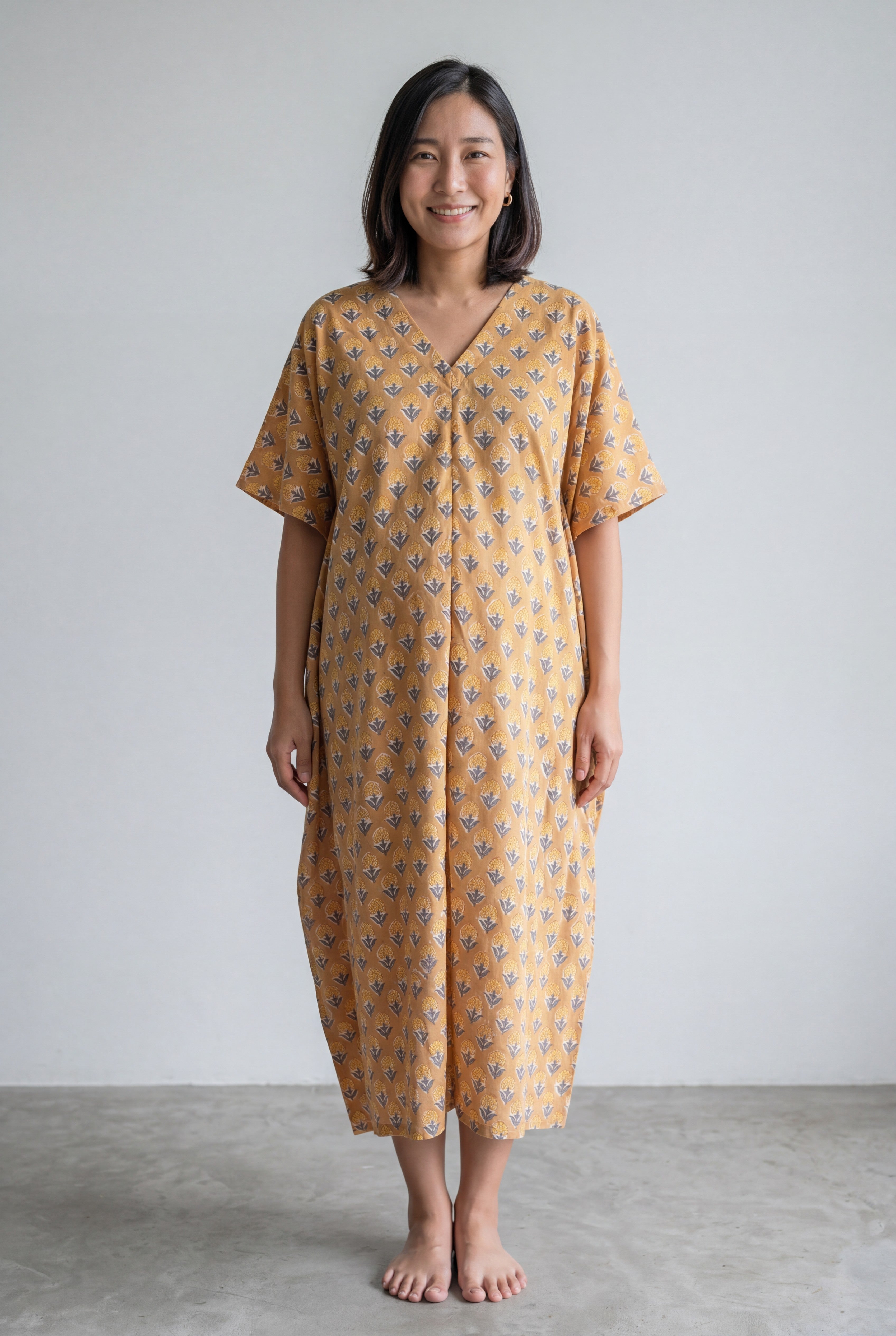 Madhav Handblock Nursing Kaftan Gown