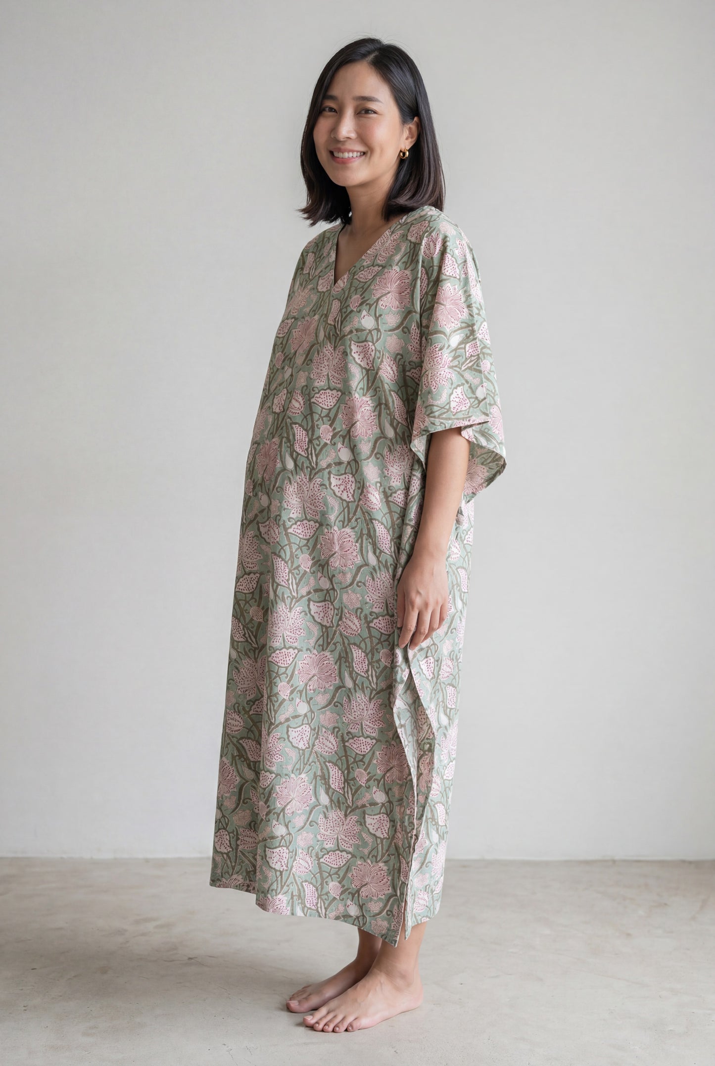 Kadamb Handblock Cotton Nursing Kaftan Gown