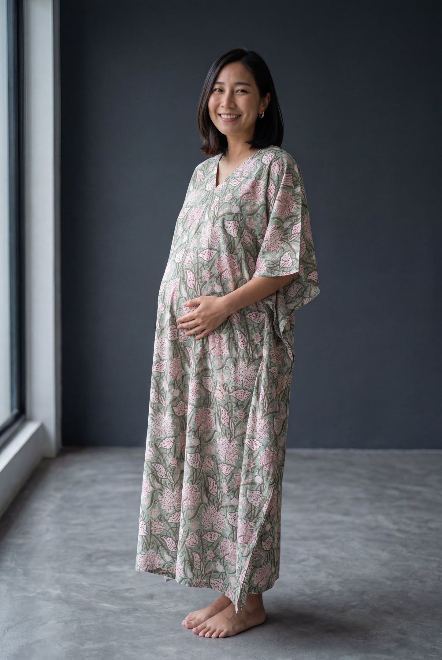 Kadamb Handblock Cotton Nursing Kaftan Gown