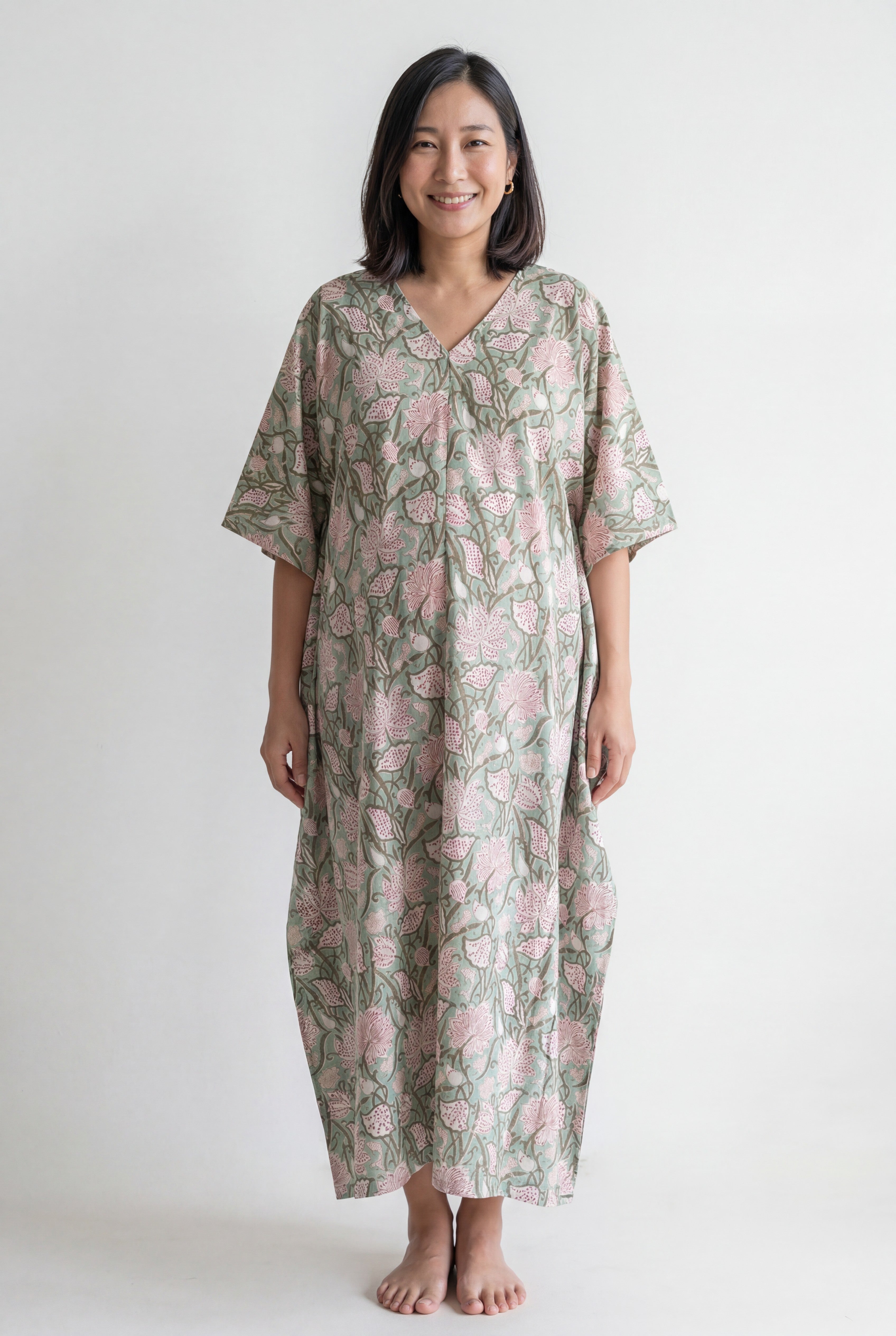 Kadamb Handblock Cotton Nursing Kaftan Gown
