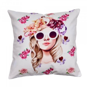 Flower Nest Girl Cotton Cushion Cover 16"
