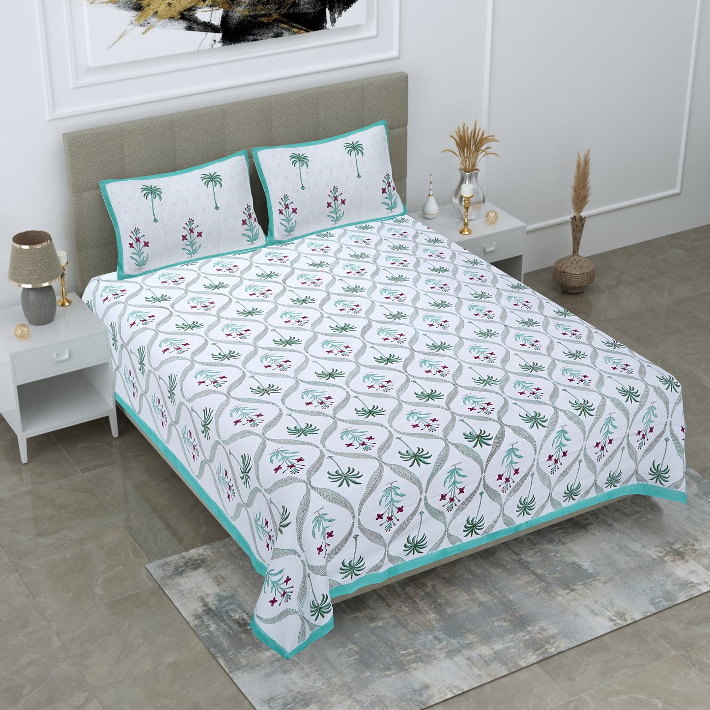 Vraja Vilasa Handblock Cotton Printed King Size Bed Sheet