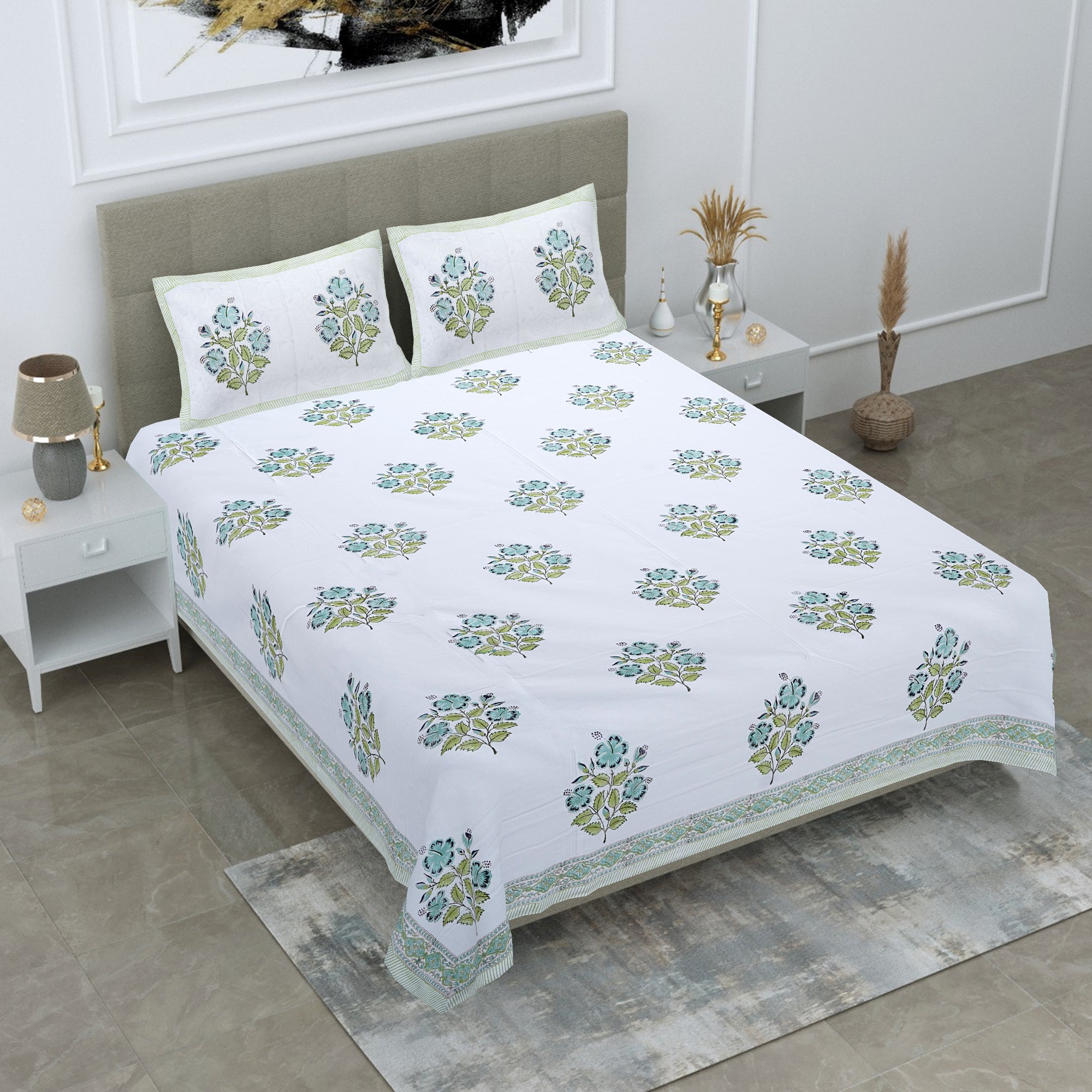 Keertida Handblock Cotton Printed King Size Bed Sheet