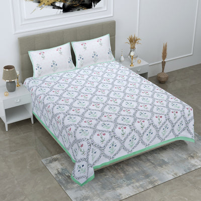Sanaat Handblock Cotton King Size Bed Sheet