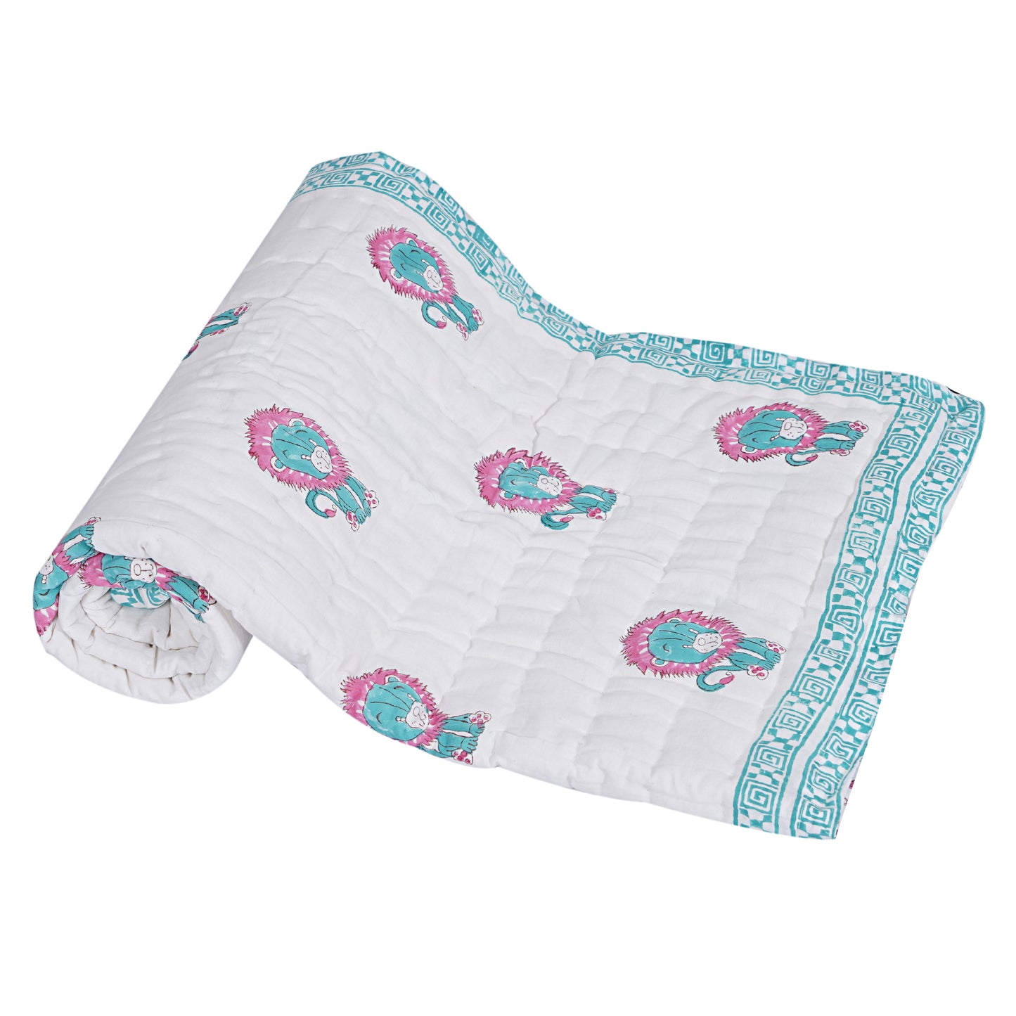 Baby Lion Handblock Reversible Cotton Kids Quilt (60x40)