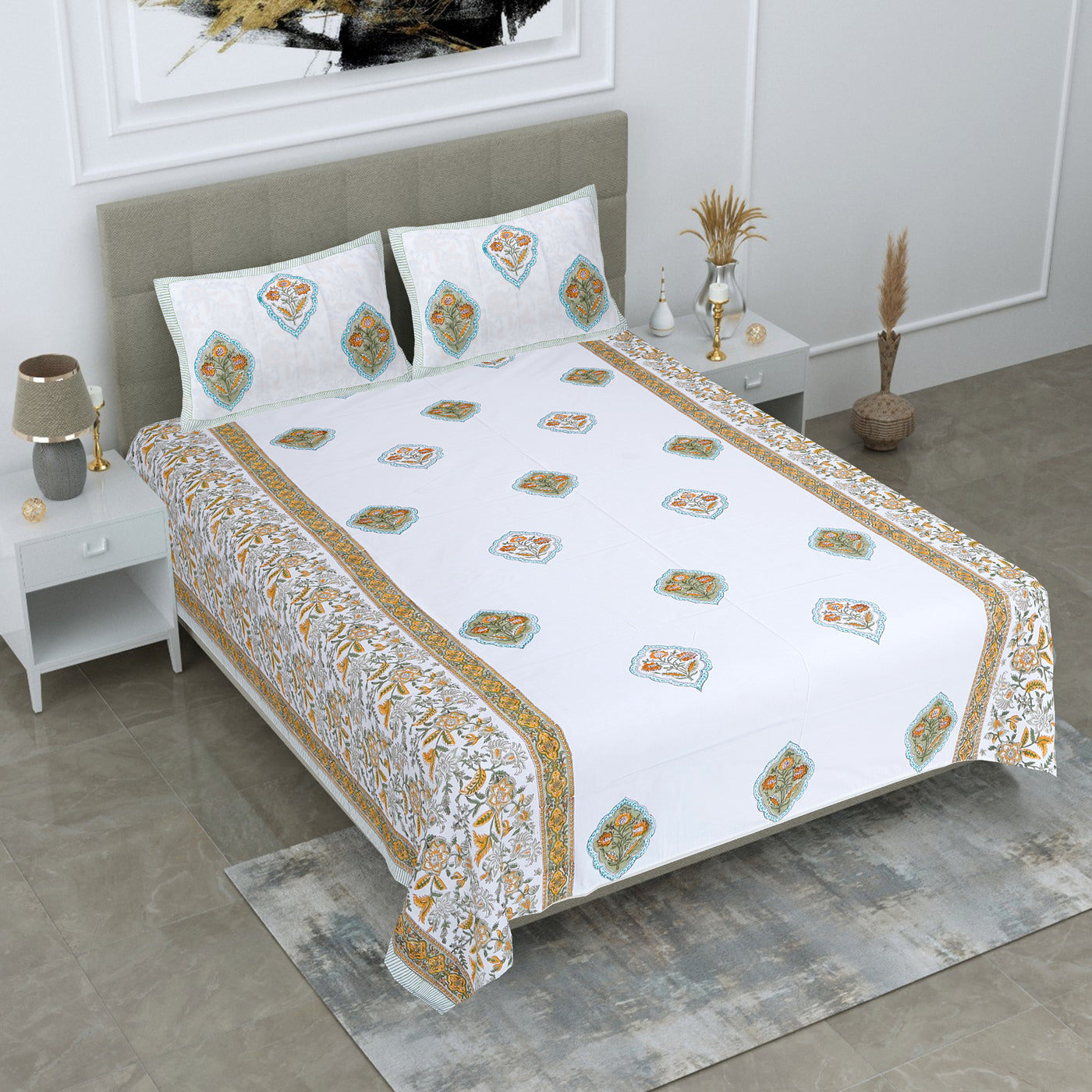 Madhuvan Handblock Cotton King Size Bed Sheet