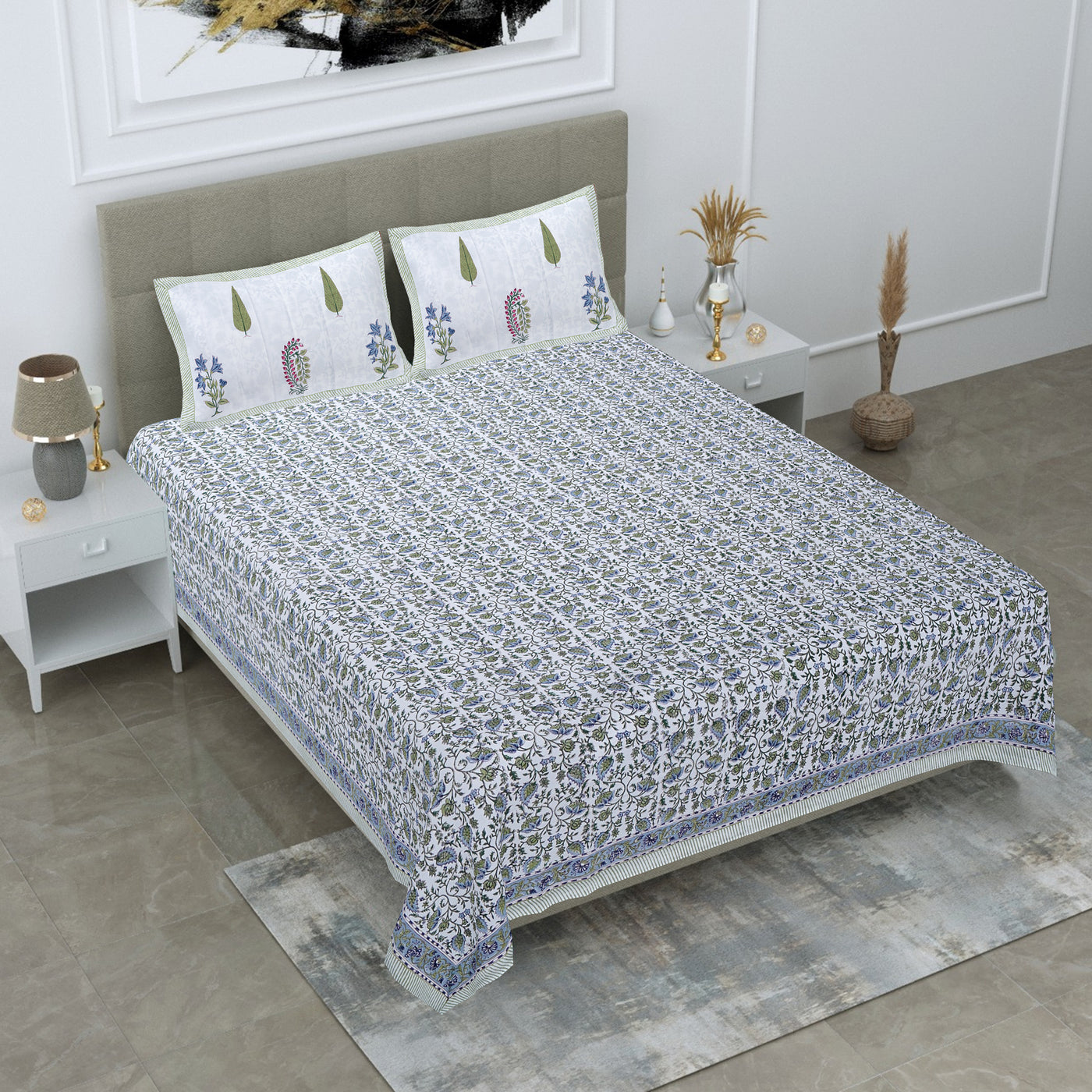 Vashisht Handblock Cotton King Size Bed Sheet