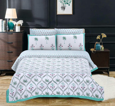 Vraj Vilasa Handblock Cotton Printed King Size Bed Cover
