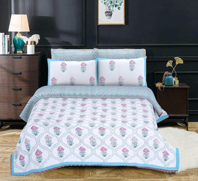 Paarijat Handblock Cotton King Size Bed Cover