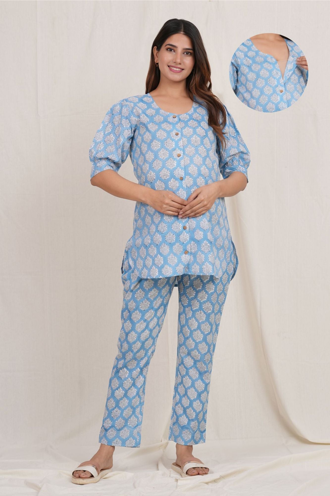 Keshav Handblock Nursing Top - Pant Set