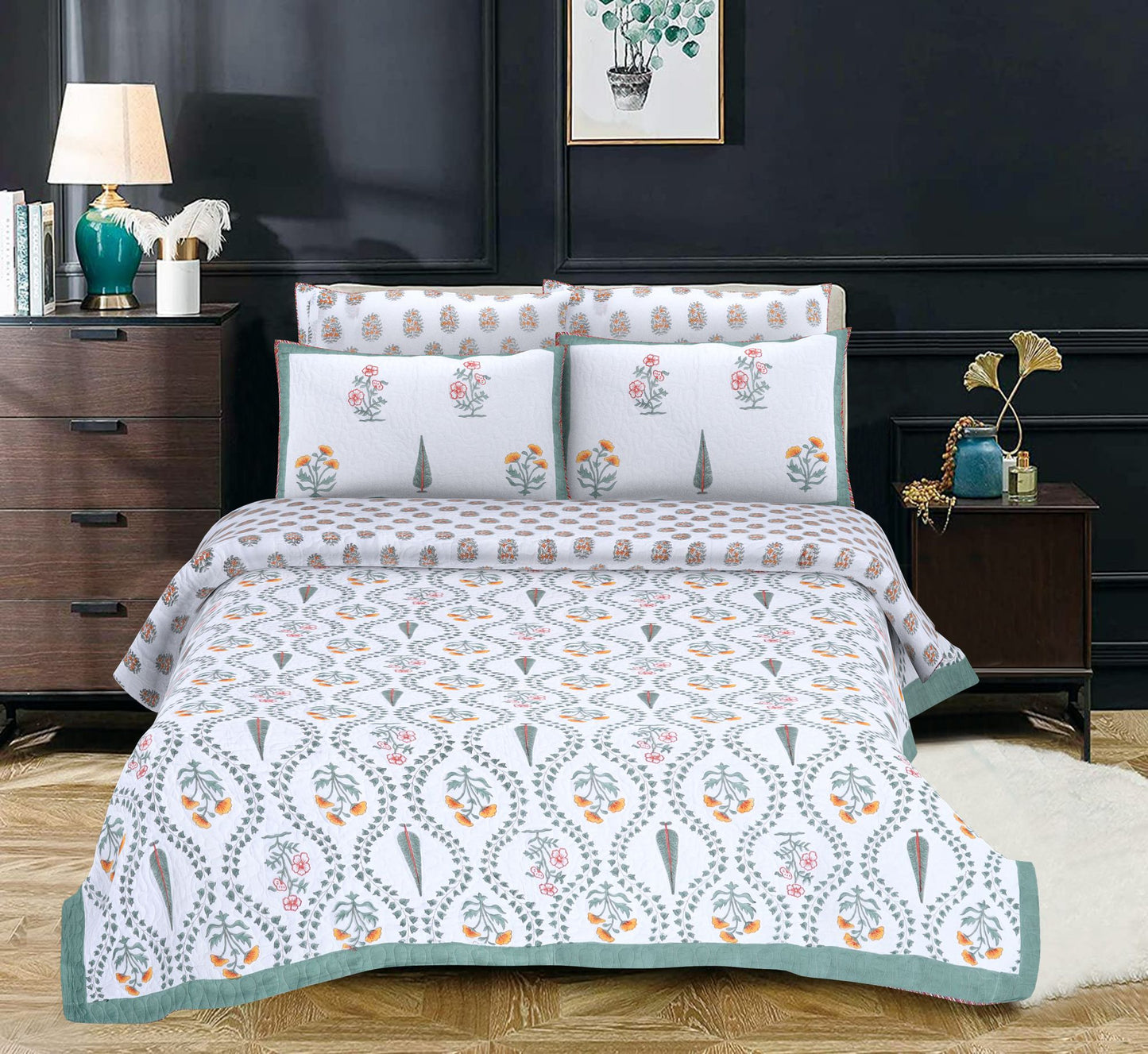 Madhumangal Handblock Cotton King Size Bed Cover