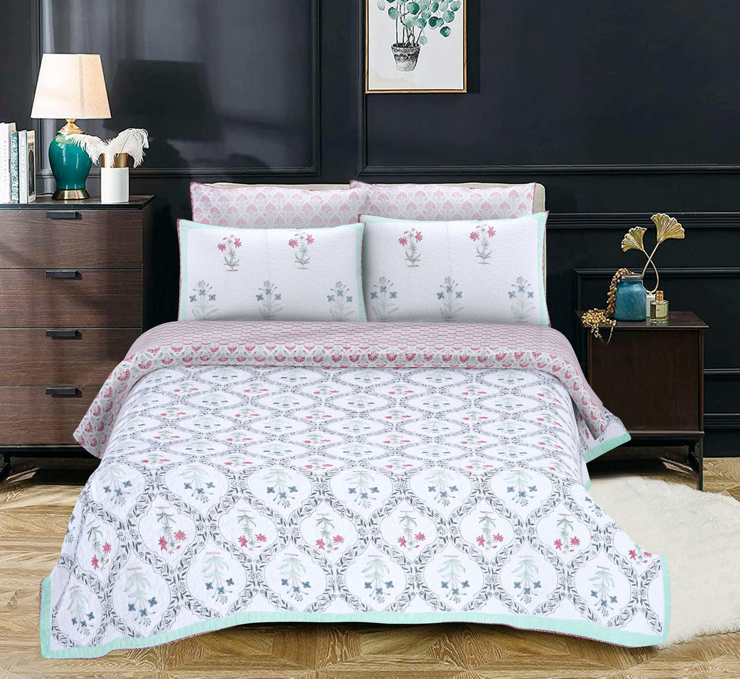 Natvara-Vapu Handblock Cotton King Size Bed Cover