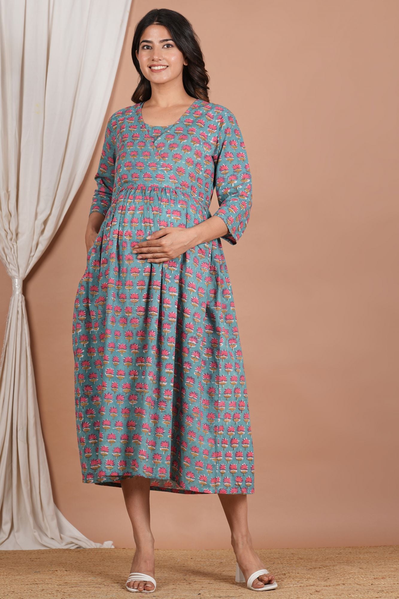 Kamal Nayan Handblock Cotton Nursing Kurti (No Zip- Feeding Access)