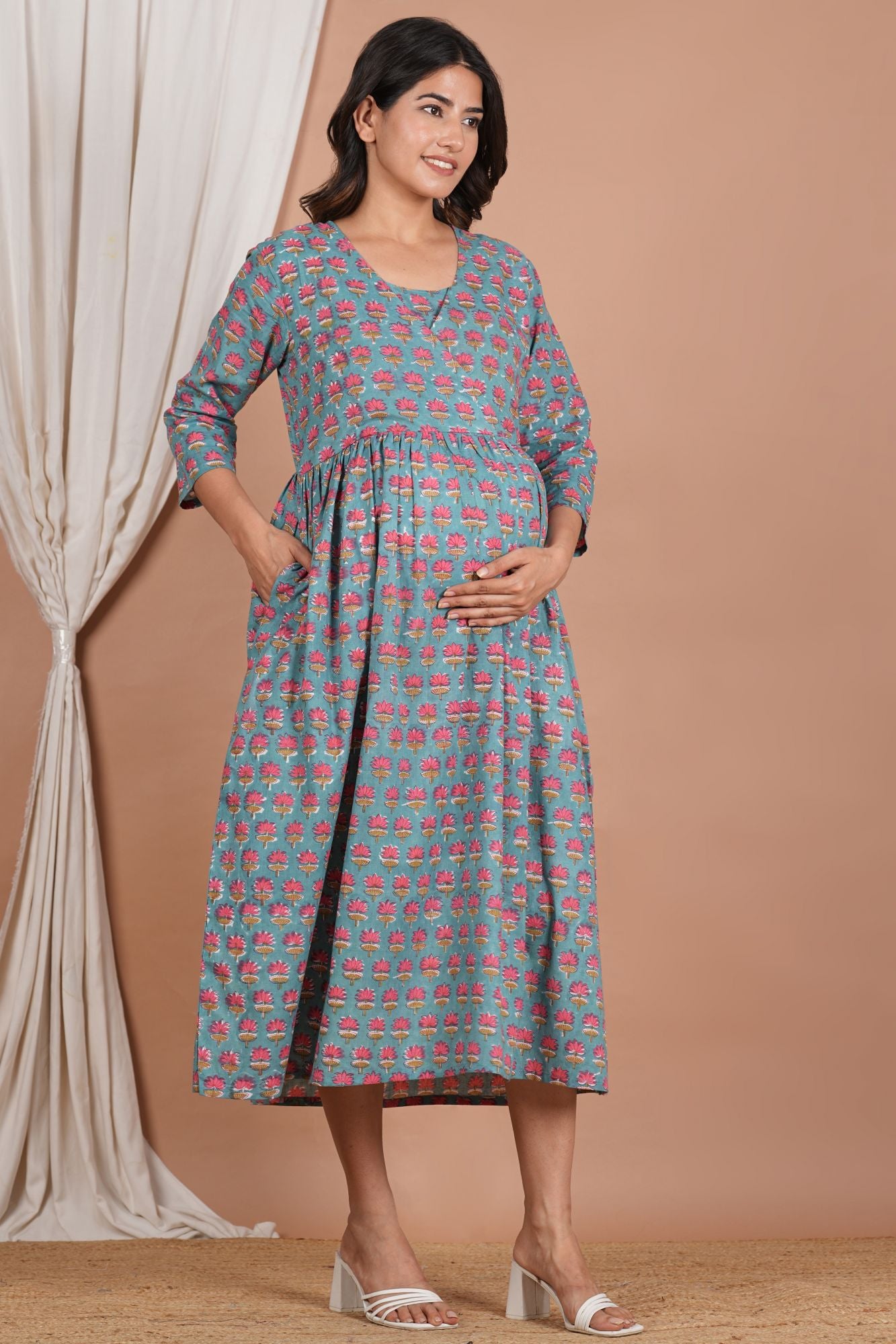 Kamal Nayan Handblock Cotton Nursing Kurti (No Zip- Feeding Access)