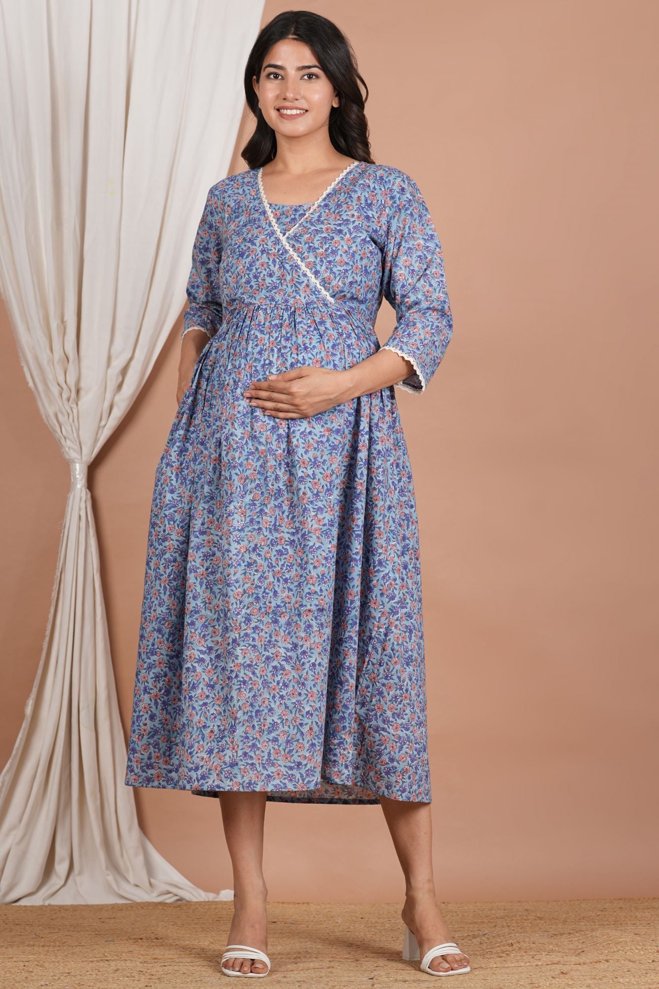 Sachinandan Handblock Cotton Nursing Kurti (No Zip- Feeding Access)