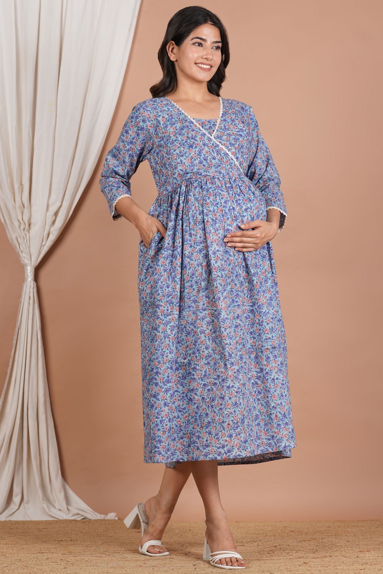 Sachinandan Handblock Cotton Nursing Kurti (No Zip- Feeding Access)