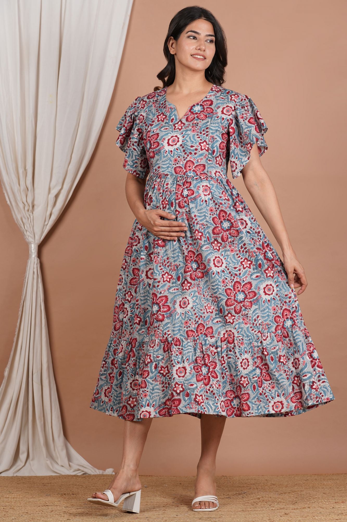 Floral Printed With Twin Zip Cotton Maternity Feeding Kurti
