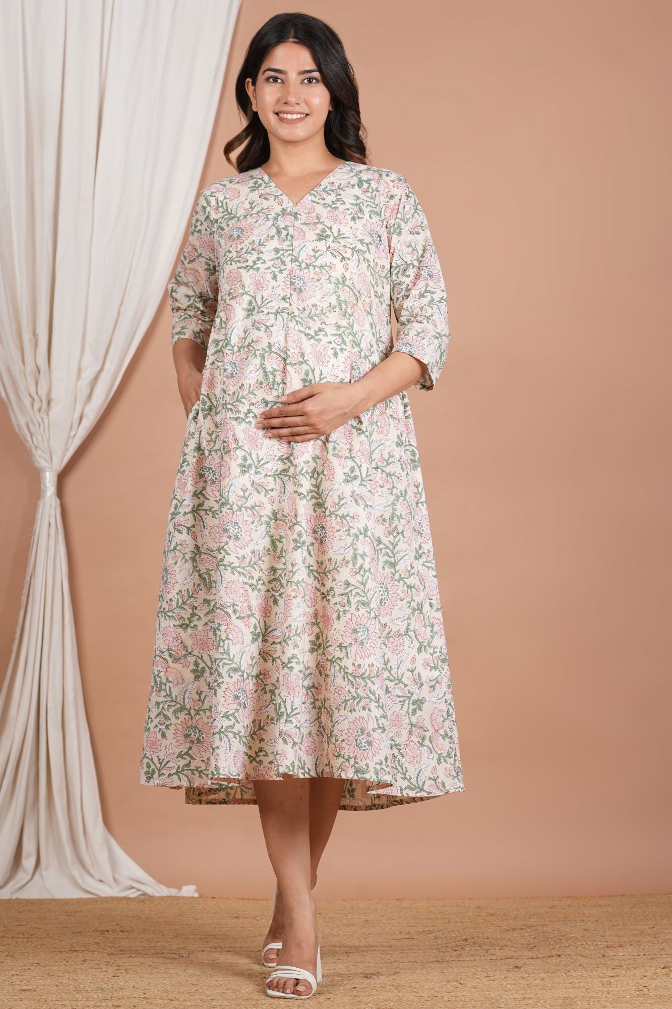 Sanatan Handblock Printed Cotton Nursing Feeding Dress