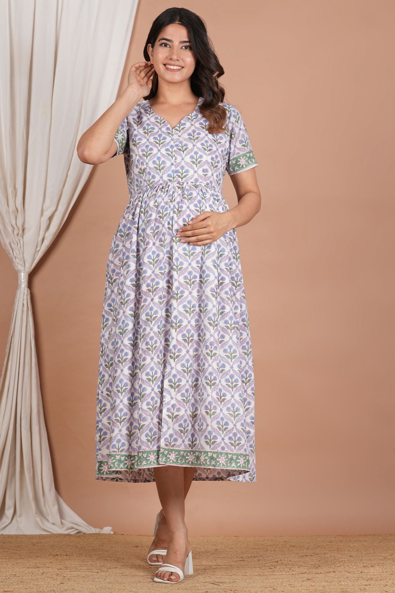 cotton breastfeeding dress Women's Cotton Floral Printed Maternity Nursing Dress – Sevya