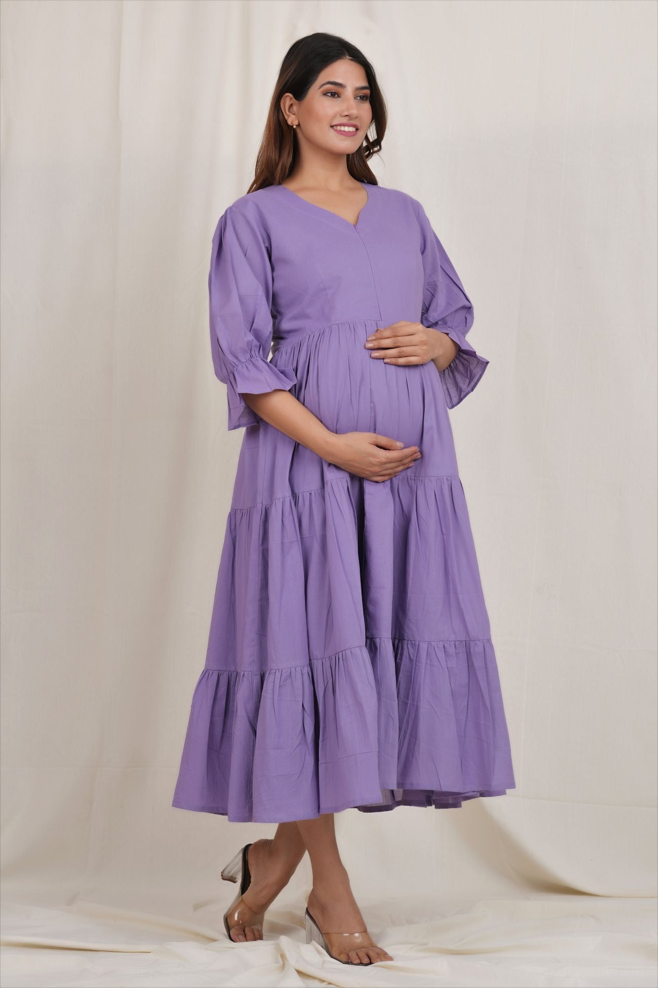 Nityaa 3 Tier Cotton Maternity Nursing Dress for Feeding