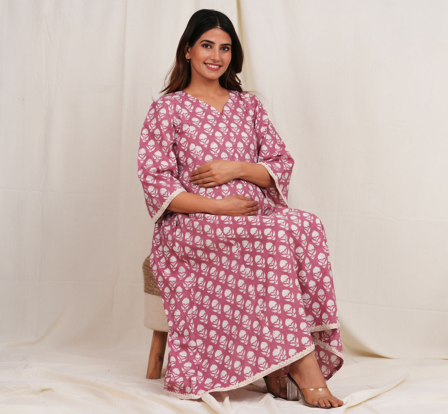 Pink Cotton Maternity Nursing Dress