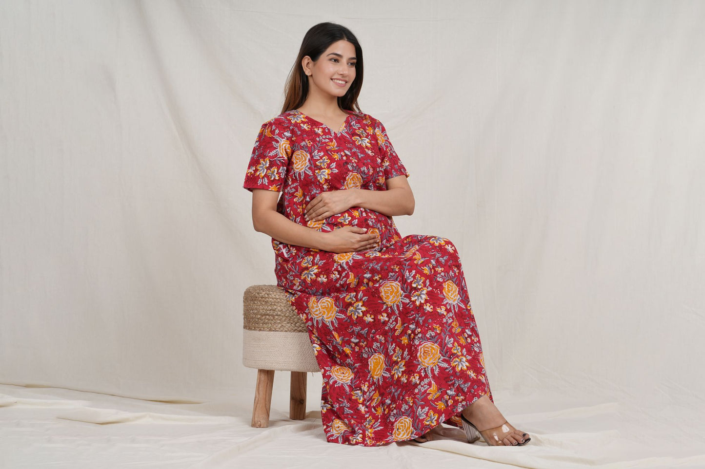 Radhika Vallabha Cotton Nursing Nightie / Gown with Twin Zip