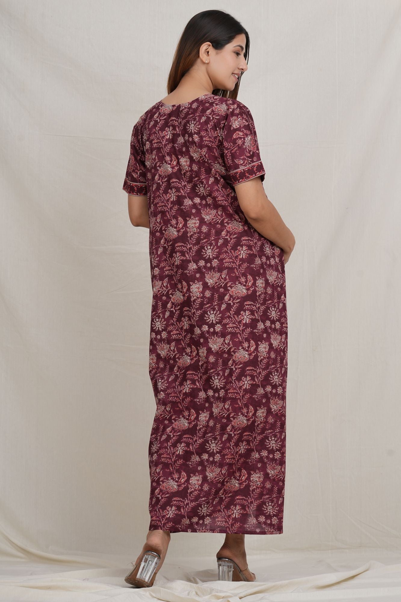 Savya Sachin Cotton Nursing Nightie / Gown with Twin Zip