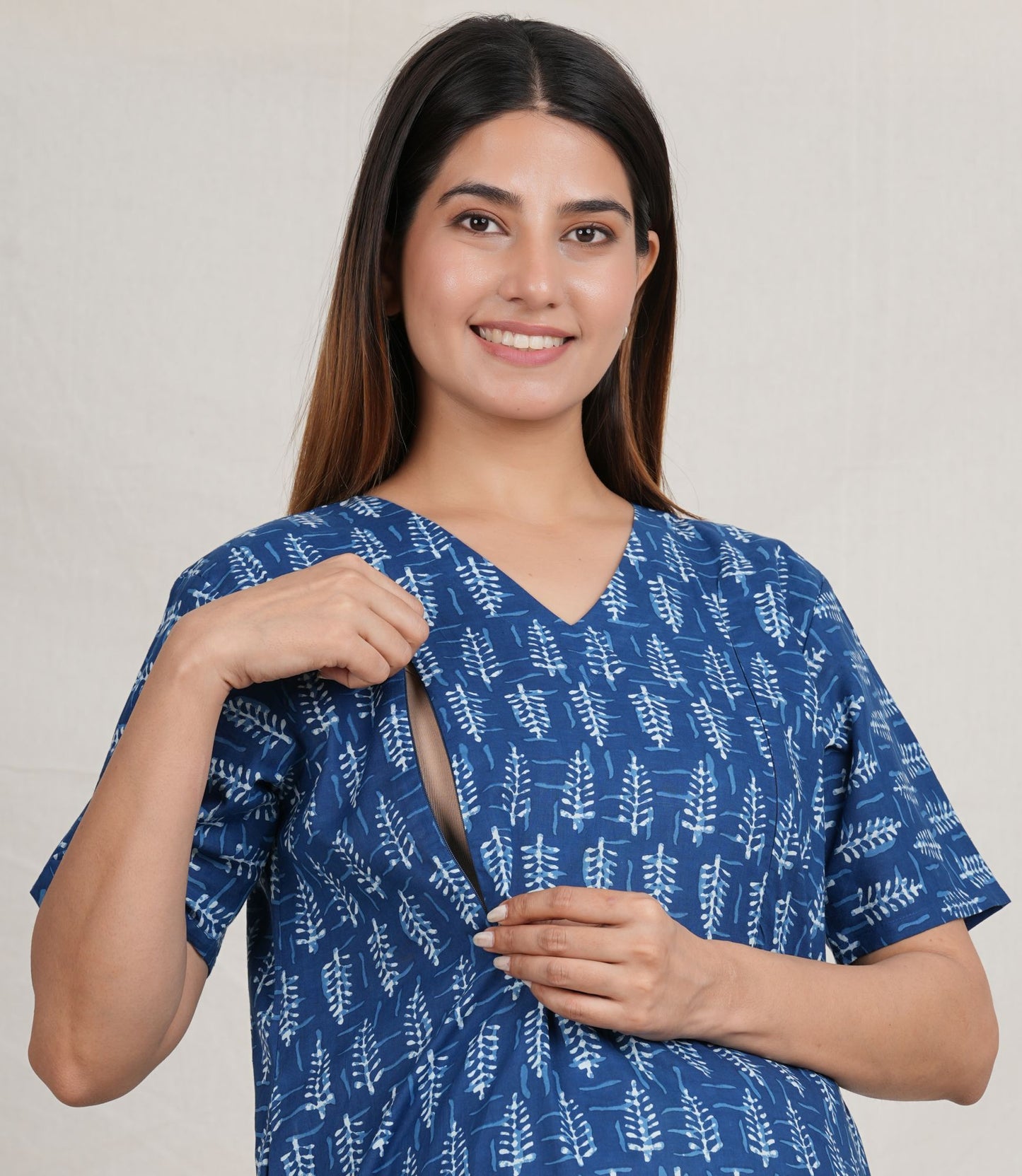 Nitai Cotton Nursing Nightie / Gown with Twin Zip