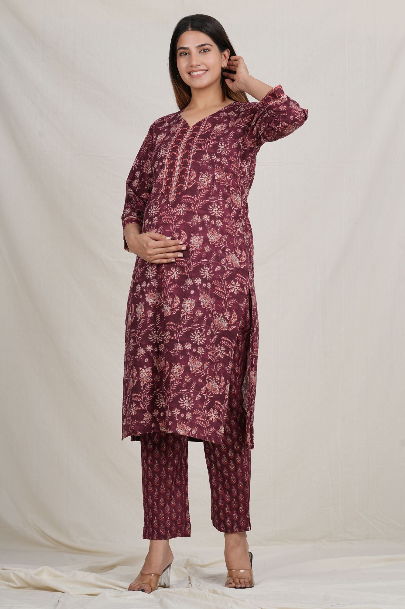 Savya Sachin Handblock Twin Zip Nursing Cotton Kurta - Pant Set