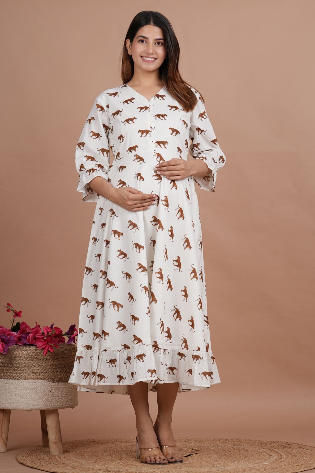 Tiger Cotton Maternity Nursing Dress for Feeding