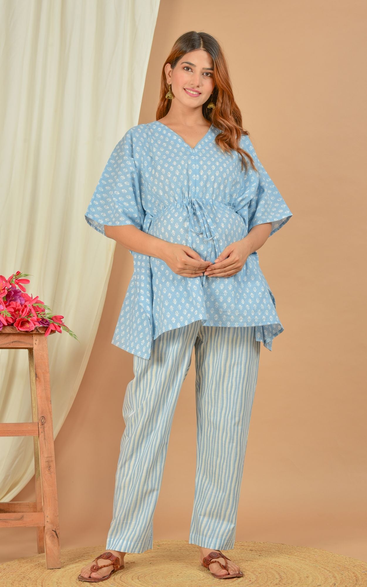 Hrishik Nursing Kaftan Top - Pyjama Set