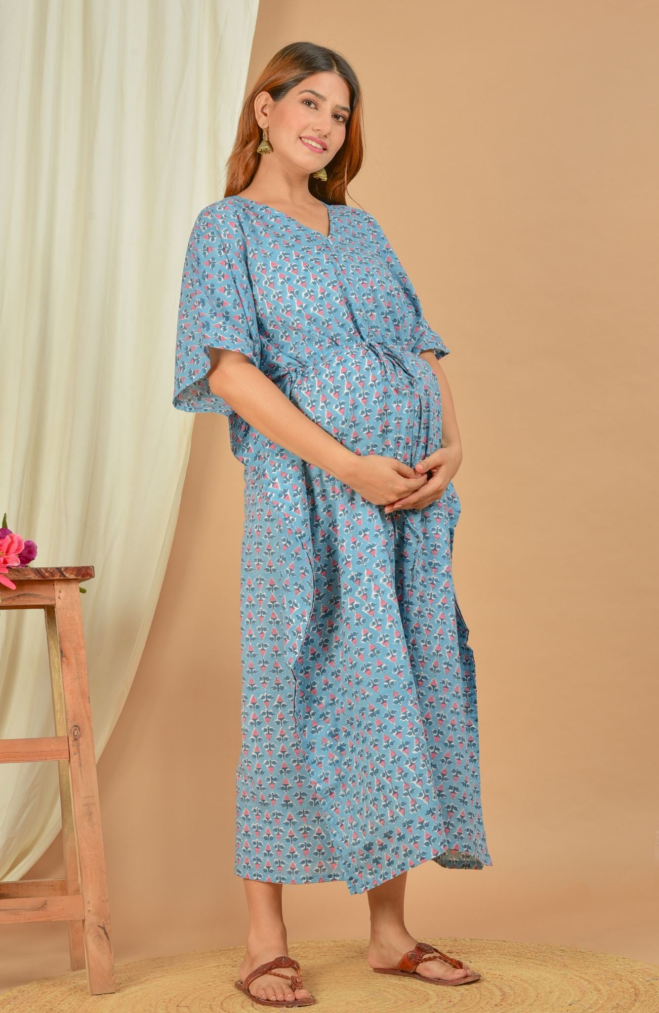 Nitai-SachiSuta Handblock Cotton Maternity Kaftan