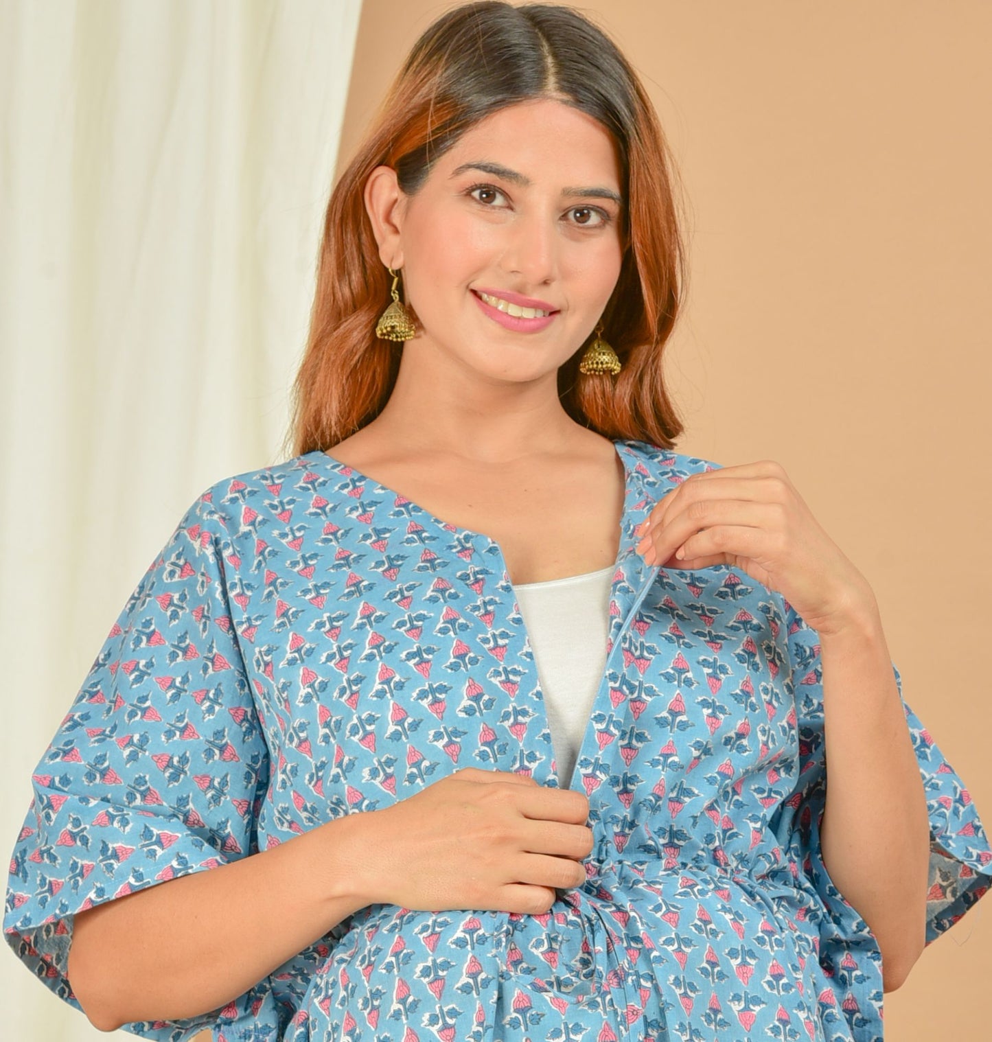 Nitai-SachiSuta Handblock Cotton Maternity Kaftan