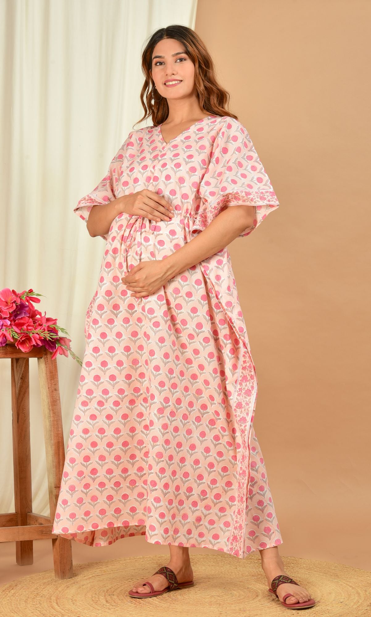 Srida Handblock Cotton Maternity/Nursing Kaftan