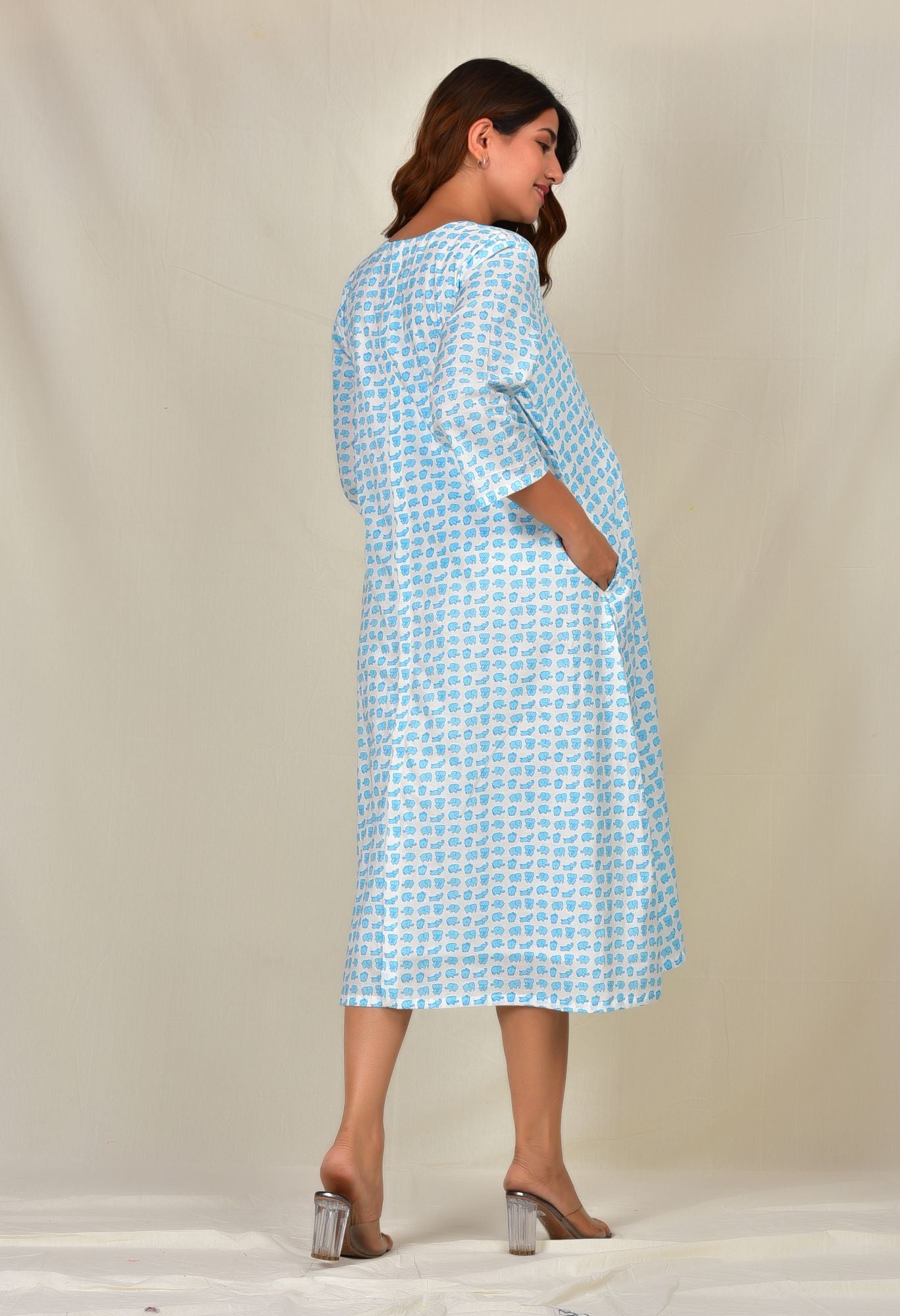 Blue Elephant Cotton Hospital Delivery Gown