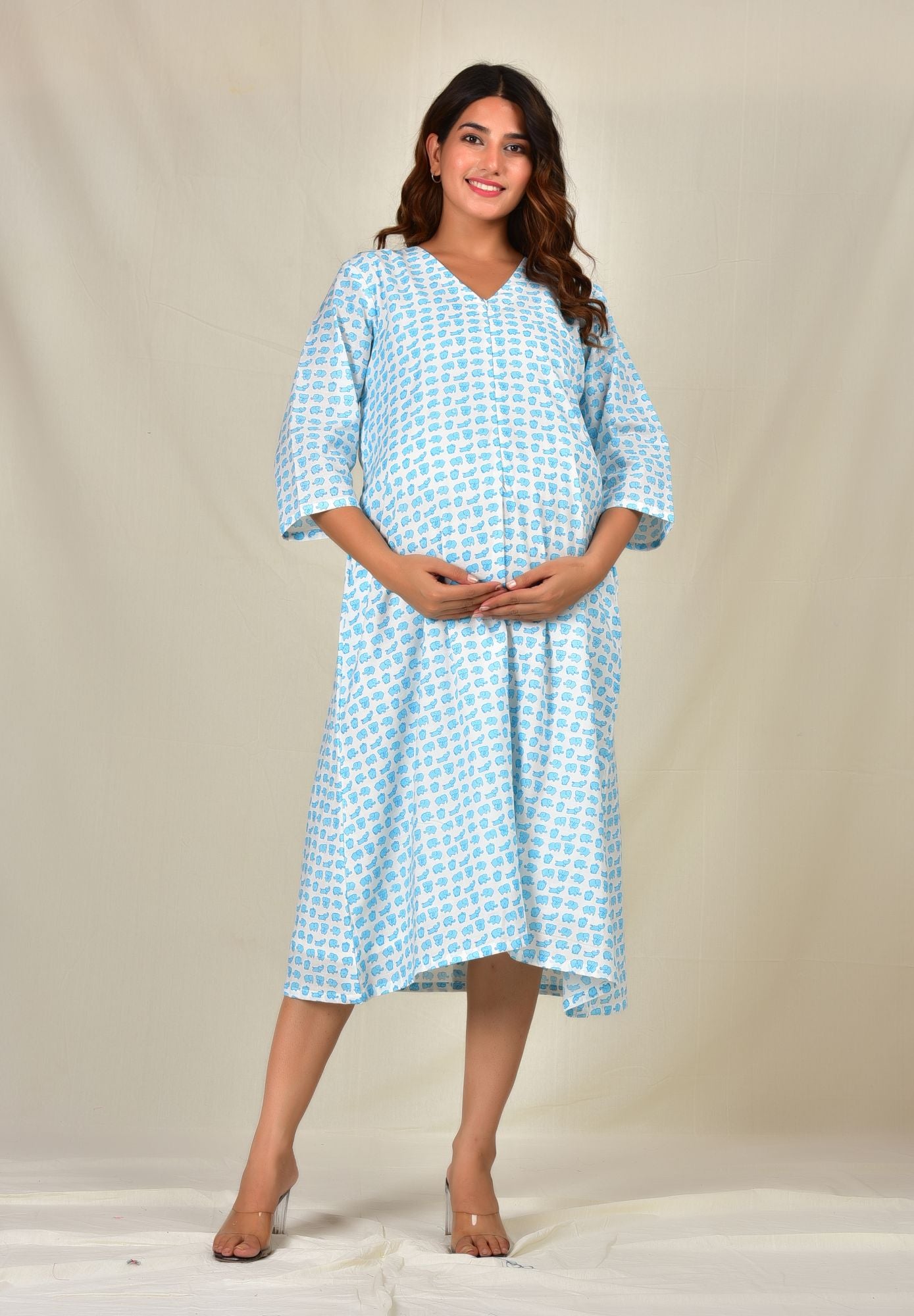 Blue Elephant Cotton Hospital Delivery Gown