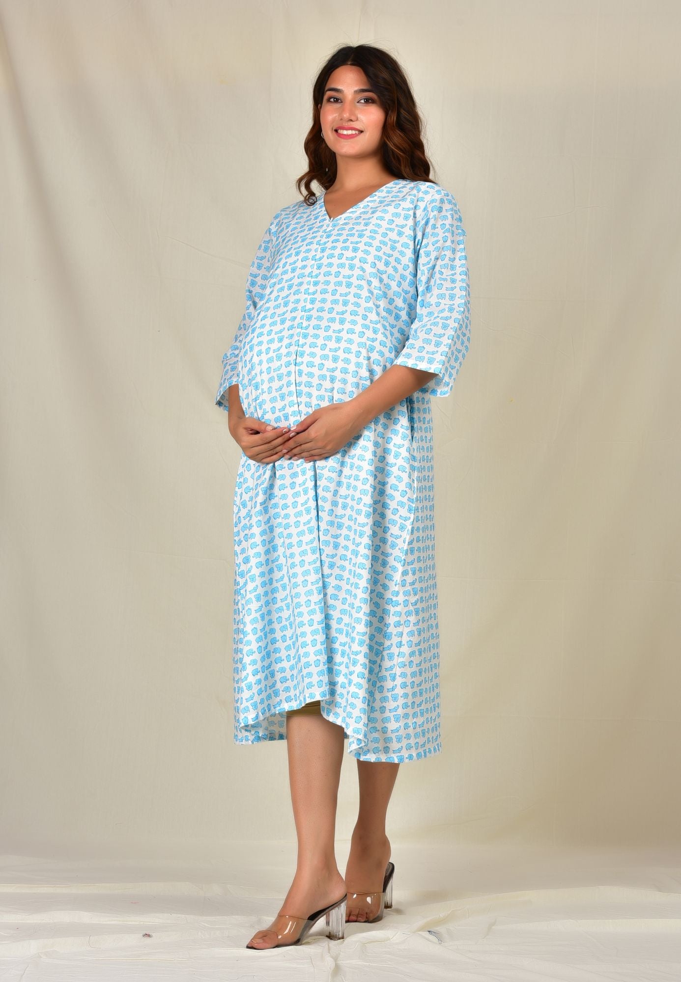 Birthing Gowns Plus Size Nursing Pajamas For Hospital Blue