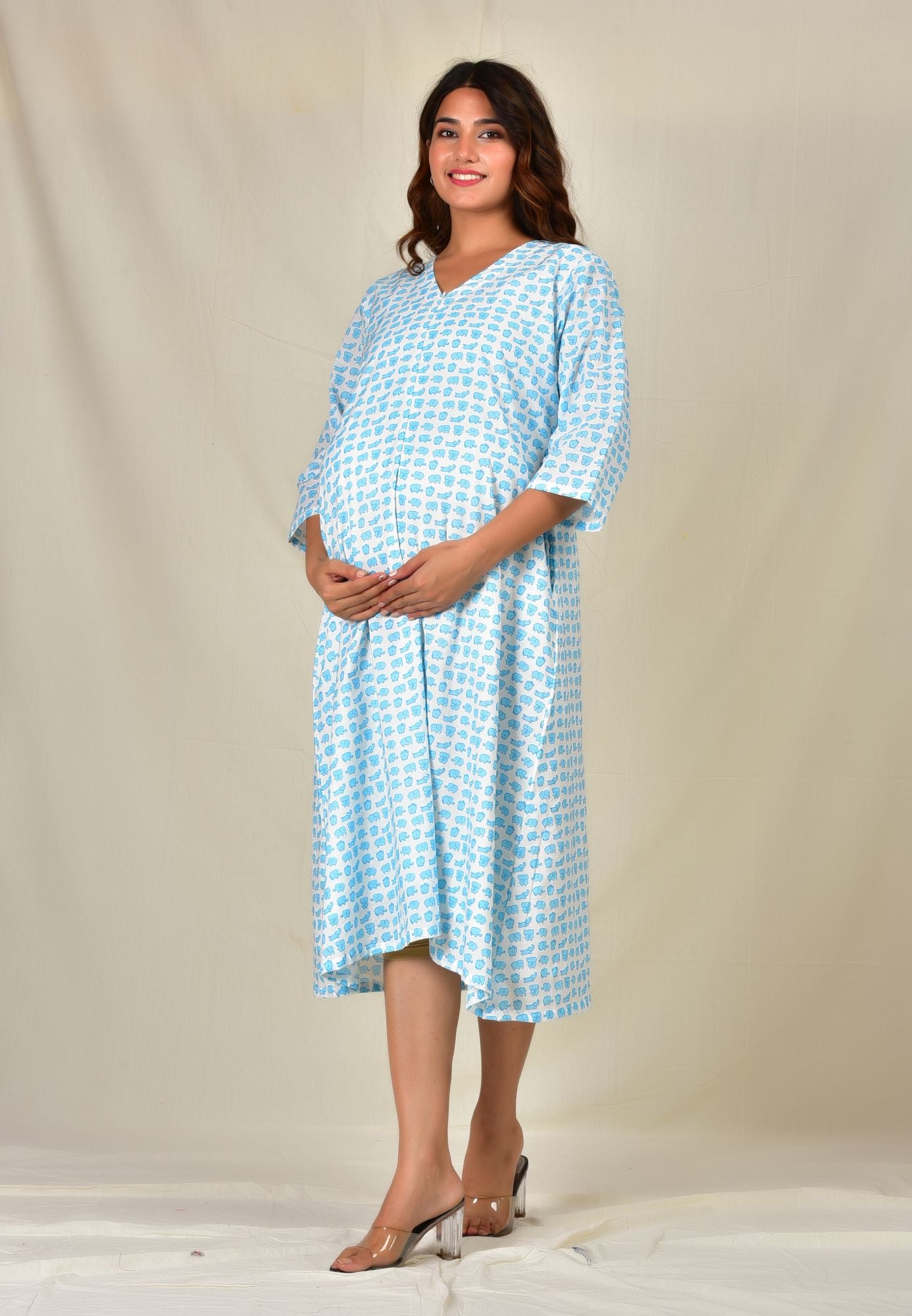 Blue Elephant Cotton Hospital Delivery Gown