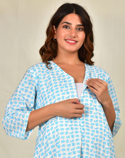 Blue Elephant Cotton Hospital Delivery Gown