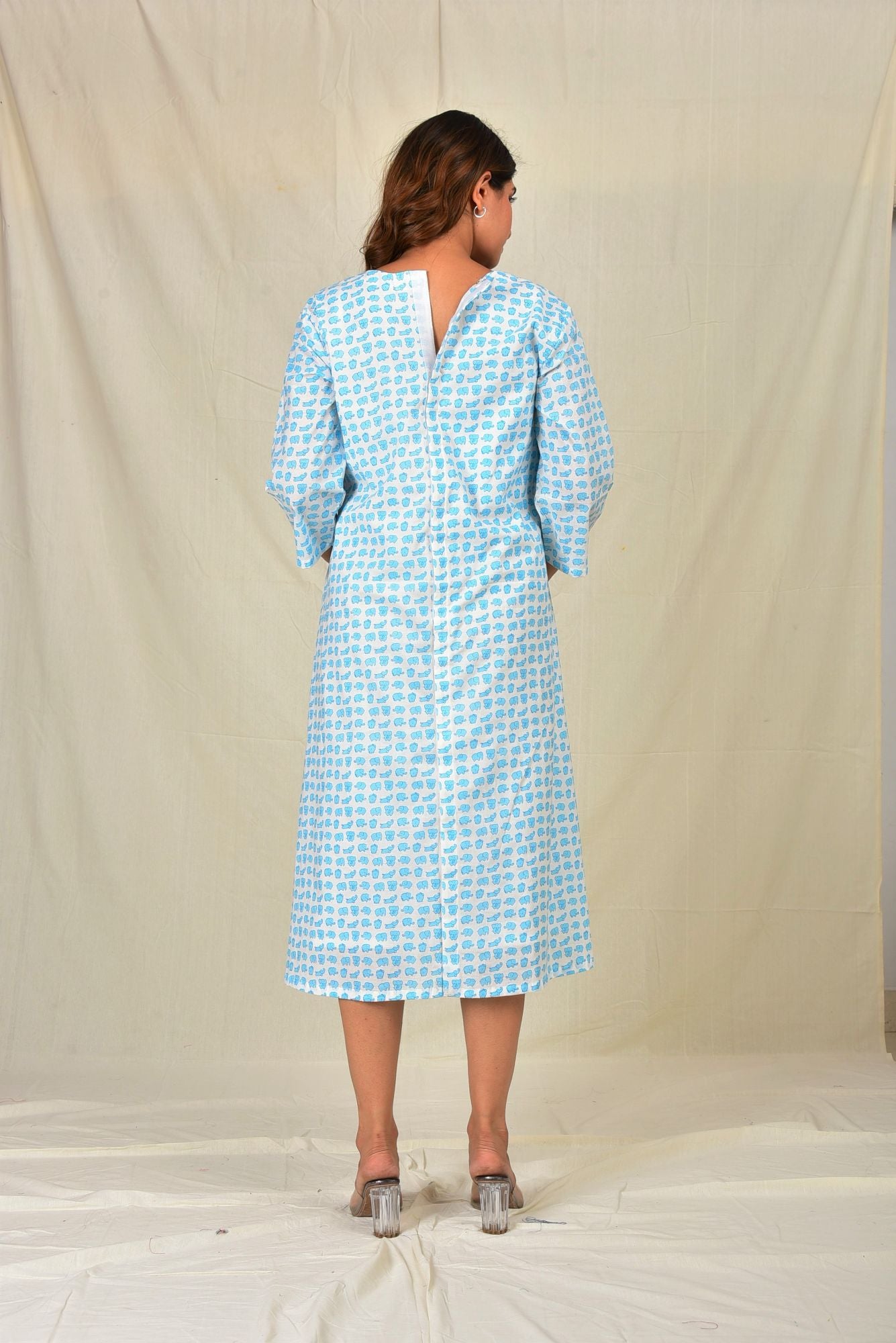 Blue Elephant Cotton Hospital Delivery Gown