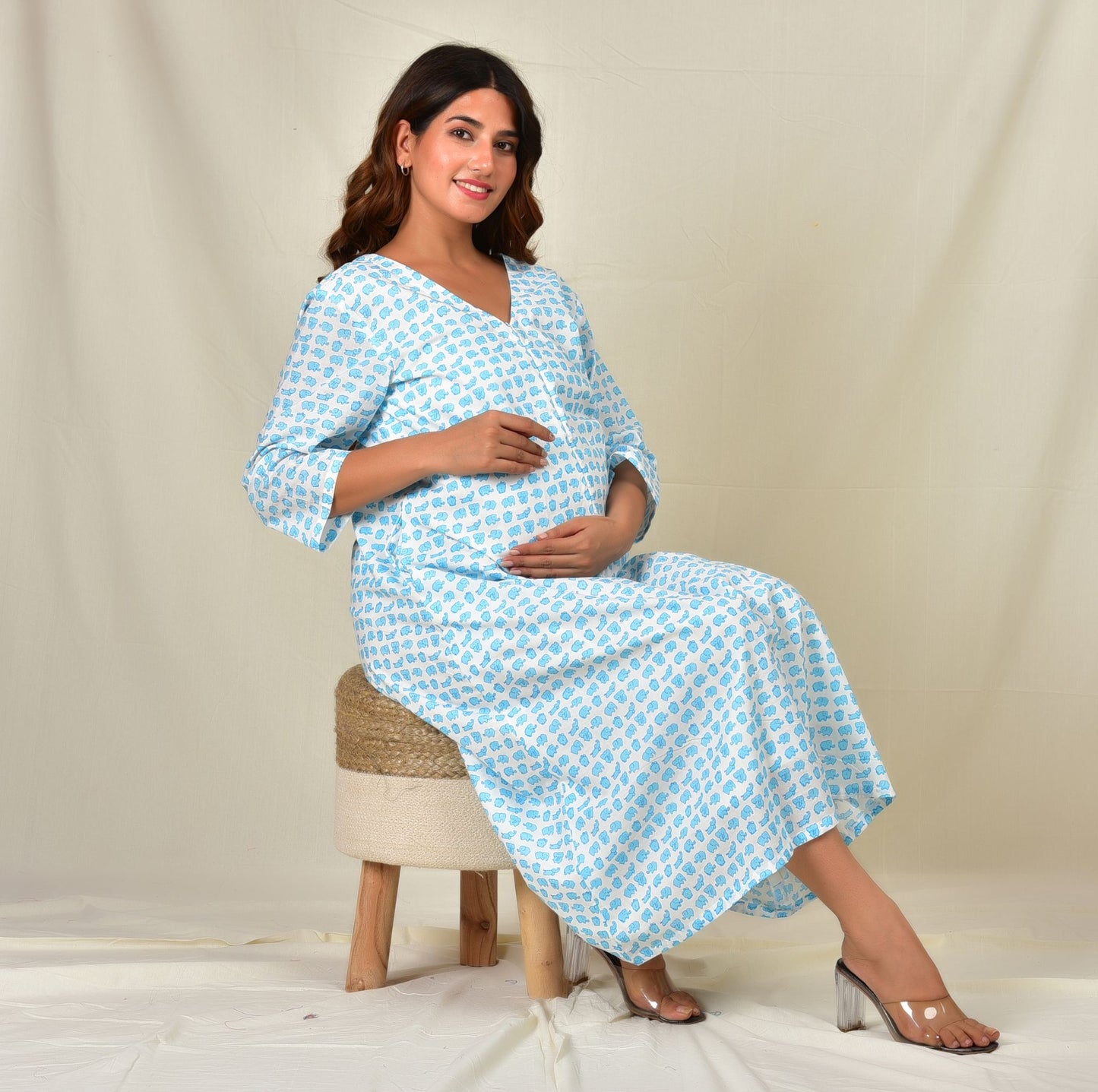 Blue Elephant Cotton Hospital Delivery Gown